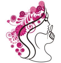 無聲美容12保濕課程標誌圖,女性剪影頭髮化作粉紅花瓣與水滴圖騰,象徵肌膚補水與柔嫩滋潤的療程效果。