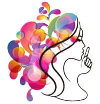 無聲美容13暗沉課程專屬圖像,女性剪影搭配繽紛色彩光圈,象徵提升膚色透亮與改善暗沉的保養效果