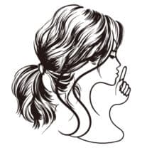 無聲美容18抗敏課程專屬商標圖像,描繪一位綁馬尾女性比出噓聲手勢,象徵溫和、安靜且專業的護膚理念