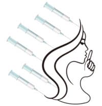 這張圖片顯示了注射針筒和美容插畫,強調醫美療程的效果與專業,並以簡潔的圖形呈現,讓人聯想到皮膚保養與注射美容的關聯